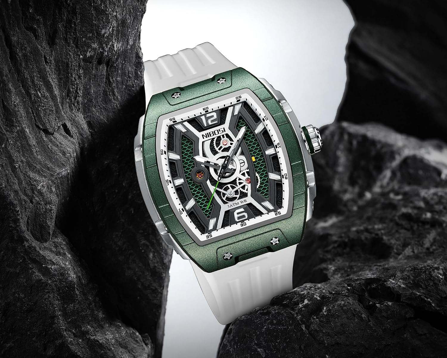Montre-Bracelet Carrée Pour Homme Étanche Lumineuse À Quartz Analogique Bracelet En Silicone